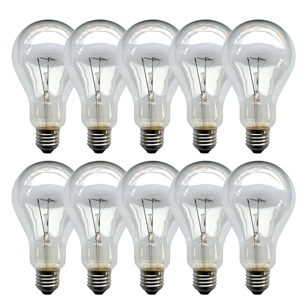E27 Incandescent Bulbs / 200 Watt / Set of 10 / Clear