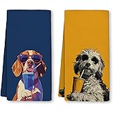 Yjeslw Funny Dog Coffee Kitchen Towels, Dog Hand Dish Towels Decor, Beagle Gifts for Women, Coffee Lovers Gifts Tea Towel for Kitchen Bar Decorative, 16x24 Inch Set of 2