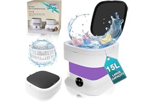 CNCJ 15L Mini Portable Washing Machine, Foldable Washer with Spin Dryer, Collapsible Small lavadora Portatil, Compact Luandry Washer for Socks, Underwear, Travel, Dorm, Camping, Apartments, Purple