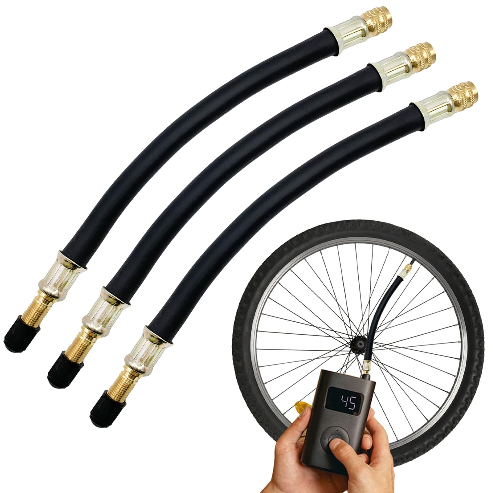 Photo 1 of Tire Valve Extension, 3 Pcs 8.25" Flexible Valve Stem Extenders Adaptor for Universal RV Cars Bicycles Truck Motorcycle Bike Scooter