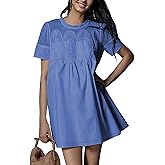 VATEAMI Womens Summer Lace Mini Babydoll Dress Ruffled Collar Short Sleeve Loose Mesh Swing Elegant Flared Sundress