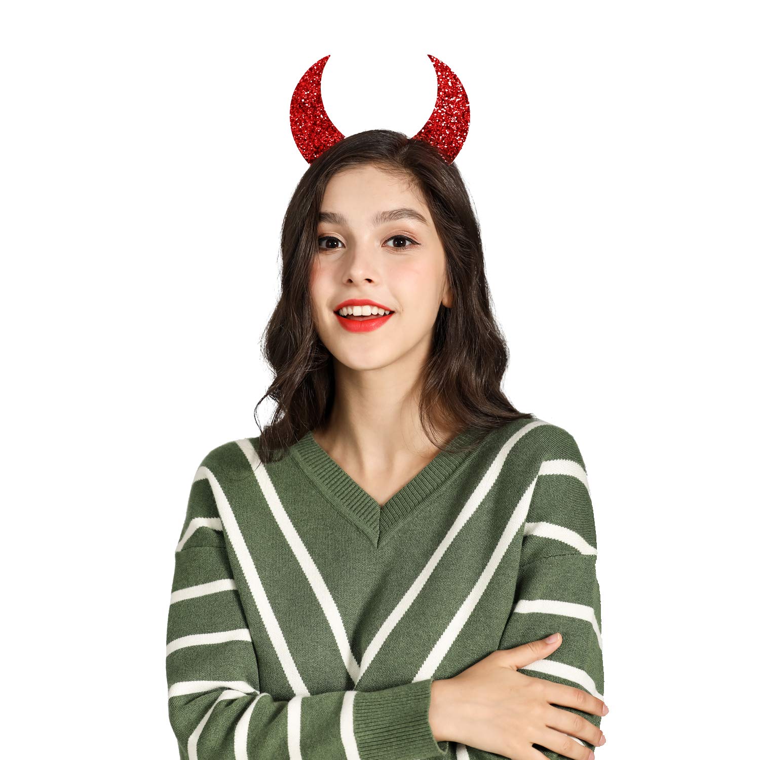 Girls Devil Horns Headband for Halloween (red): Beauty