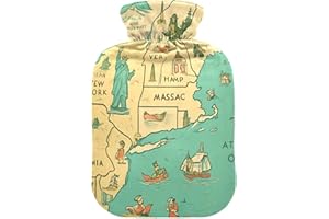 Vintage Map Hot Water Bottles with Soft Cover Feet and Bed Warmer Warm Water Heat Bottles for Menstrual Cramps Pain Relief Me