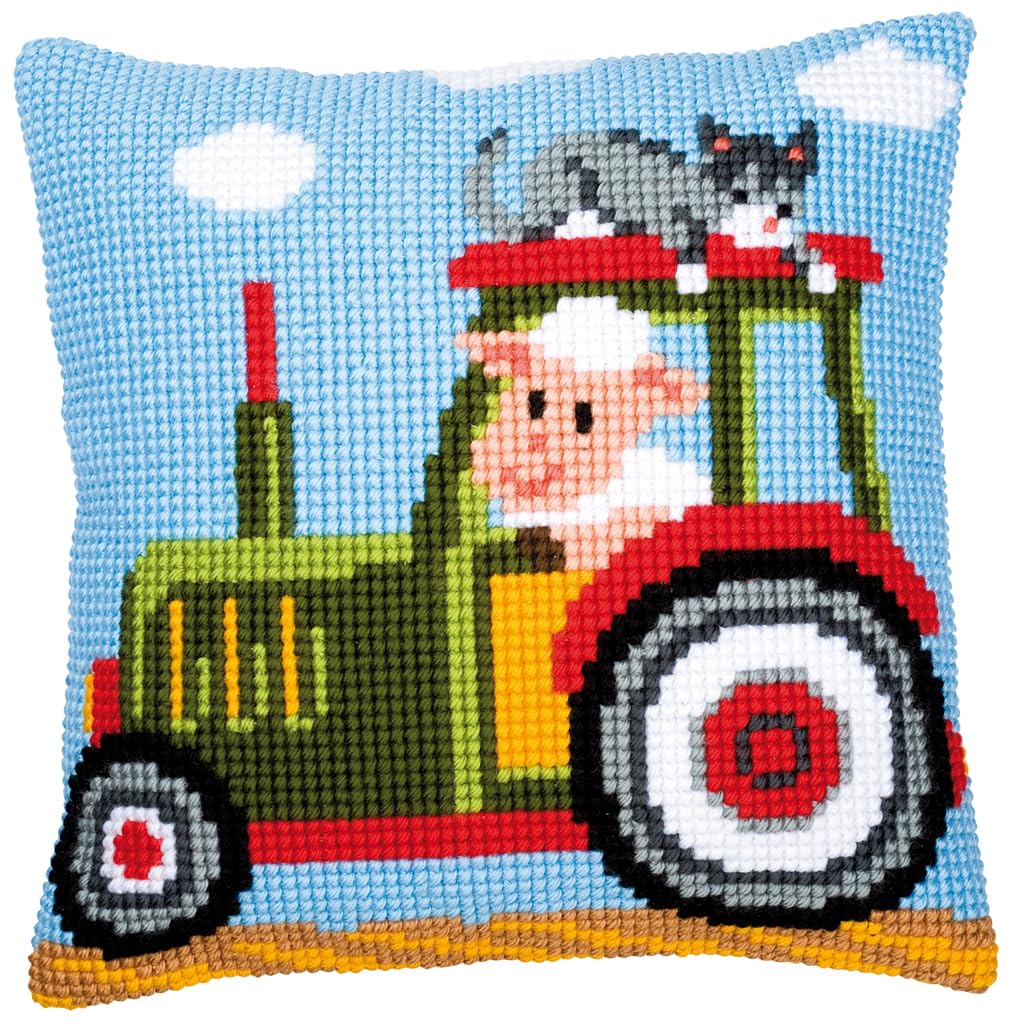 Vervaco Tractor 1 Cross Stitch Cushion, Multi-Colour