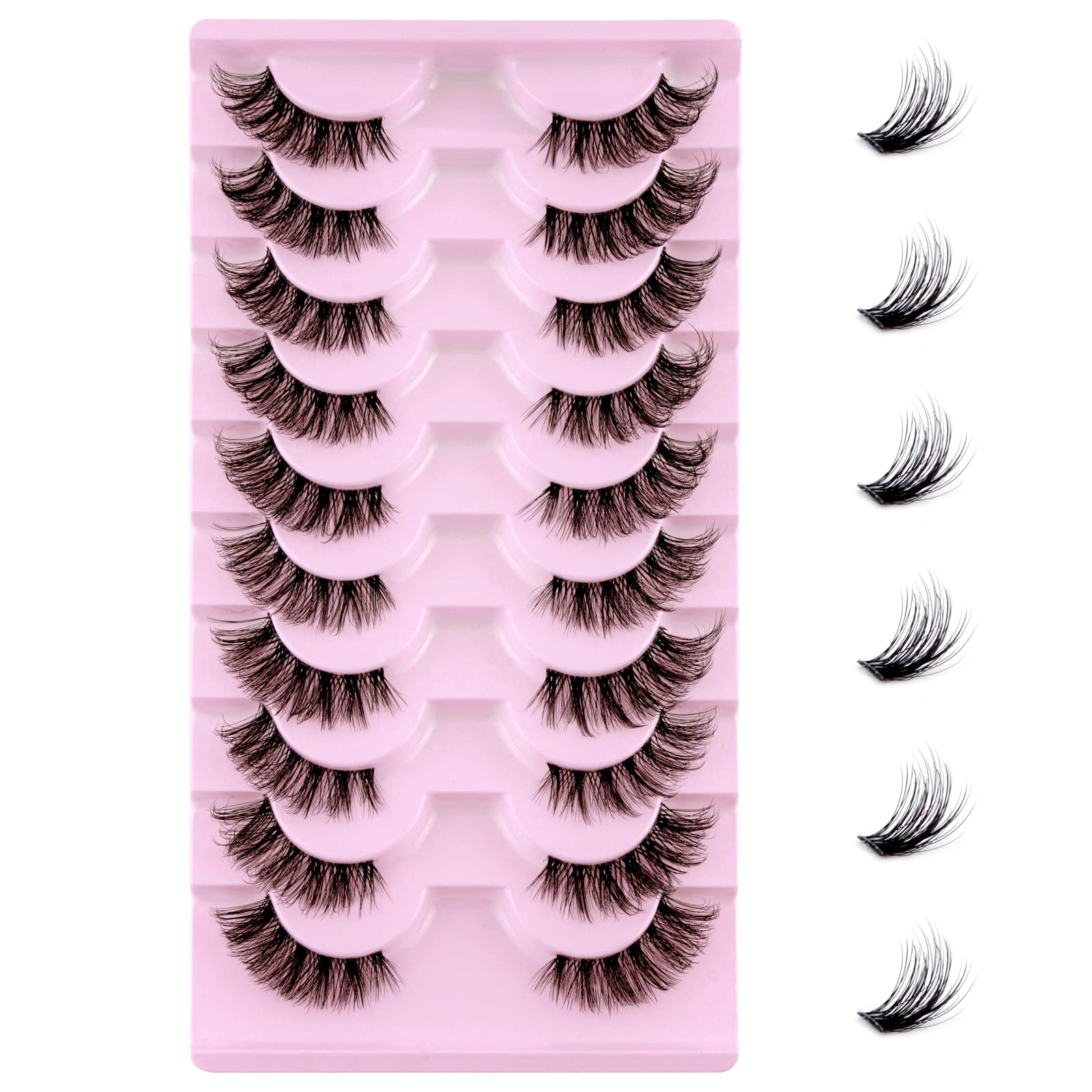 Leipple Half Lashes Natural Look Cat Eye False Eyelashes Wispy Fluffy Clear Band Fake Lashes Soft Reusable 10 Pairs Pack(1002)