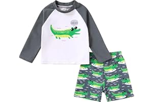 Happy Town Toddler Boys Swimsuits Rashguard Sets Long Sleeve Swim Shirt Trunk Bathing Suits Swimwear Summer Outfits Clothes