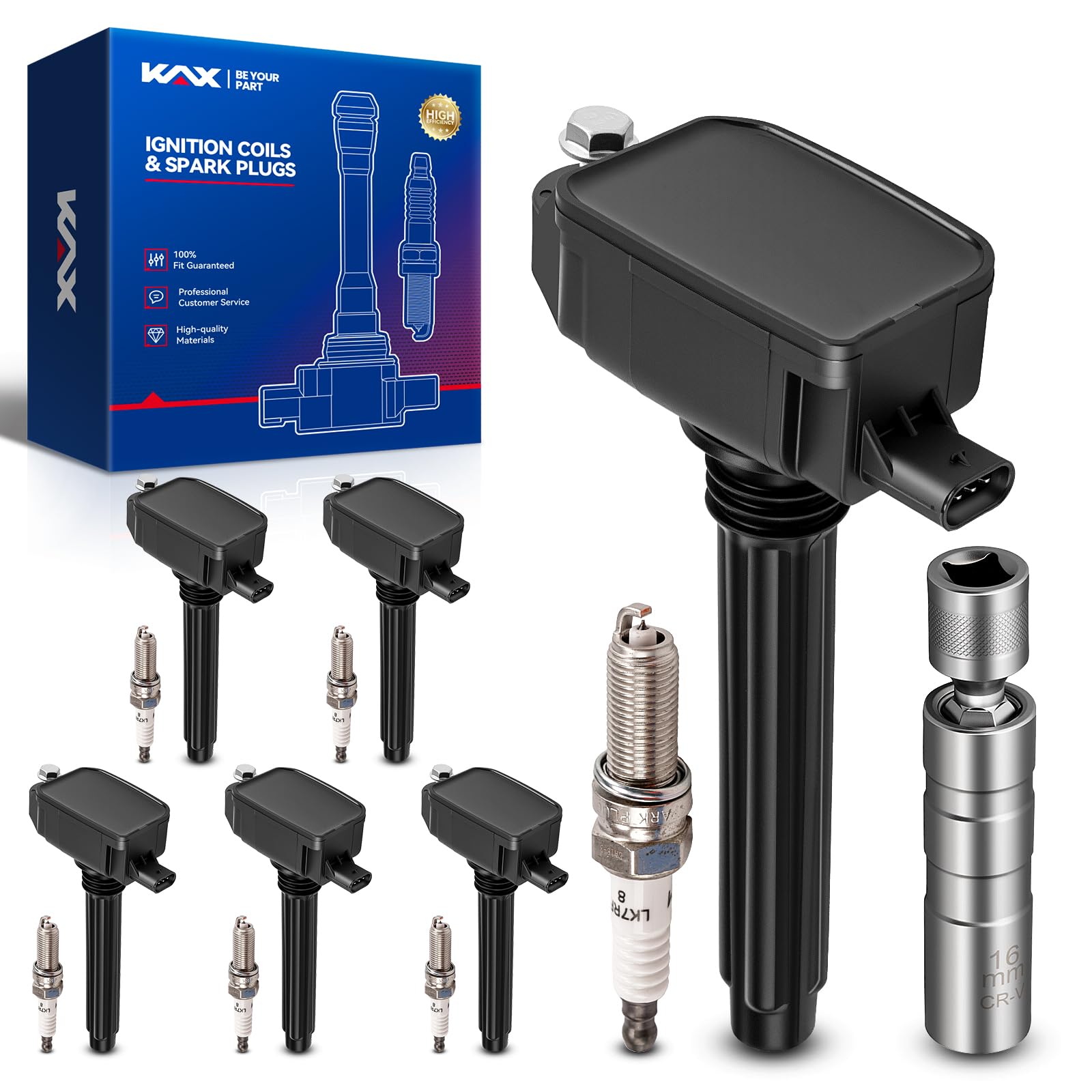 Photo 1 of KAX OEM Performance Set of 6 Ignition Coil Pack & Iridium Spark Plugs w/Tool for Grand Cherokee 2016-2018, Pacifica 2017-2018, Wrangler 2018,Durango 2016-2018, 1500 Classic 2021, 3.6L UF807