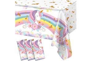 STARAISE 3PCS Unicorns Tablecloths for Birthday Decoration, Unicorn Party Decorations Pastel Rainbow DisposableTable Covers for Kids Girls Baby Shower Birthday Party Supplies, 51.2X 86.6inch