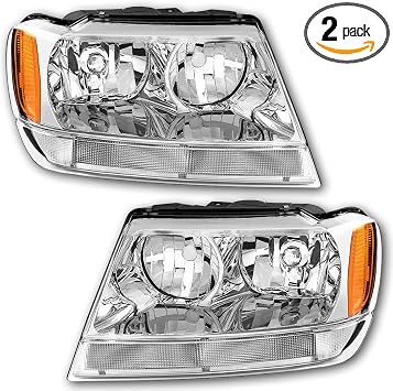 Amazon Com Jsboyat Headlight Assembly Compatible With 1999 2004 Jeep Grand Cherokee Chrome Housing Headlamp With Clear Lens Amber Reflector Oe Style Driver And Passenger Side Automotive