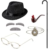 Jeere 100th Day Old Man Costume 1920s Grandpa Accessories Newsboy Hat Glasses Moustache Eyebrows Pocket Watch(Black Style)