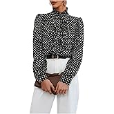 MakeMeChic Women's Polka Dots Satin Blouse Long Sleeve Silk Tops Button Up Shirts Business Casual Outfits