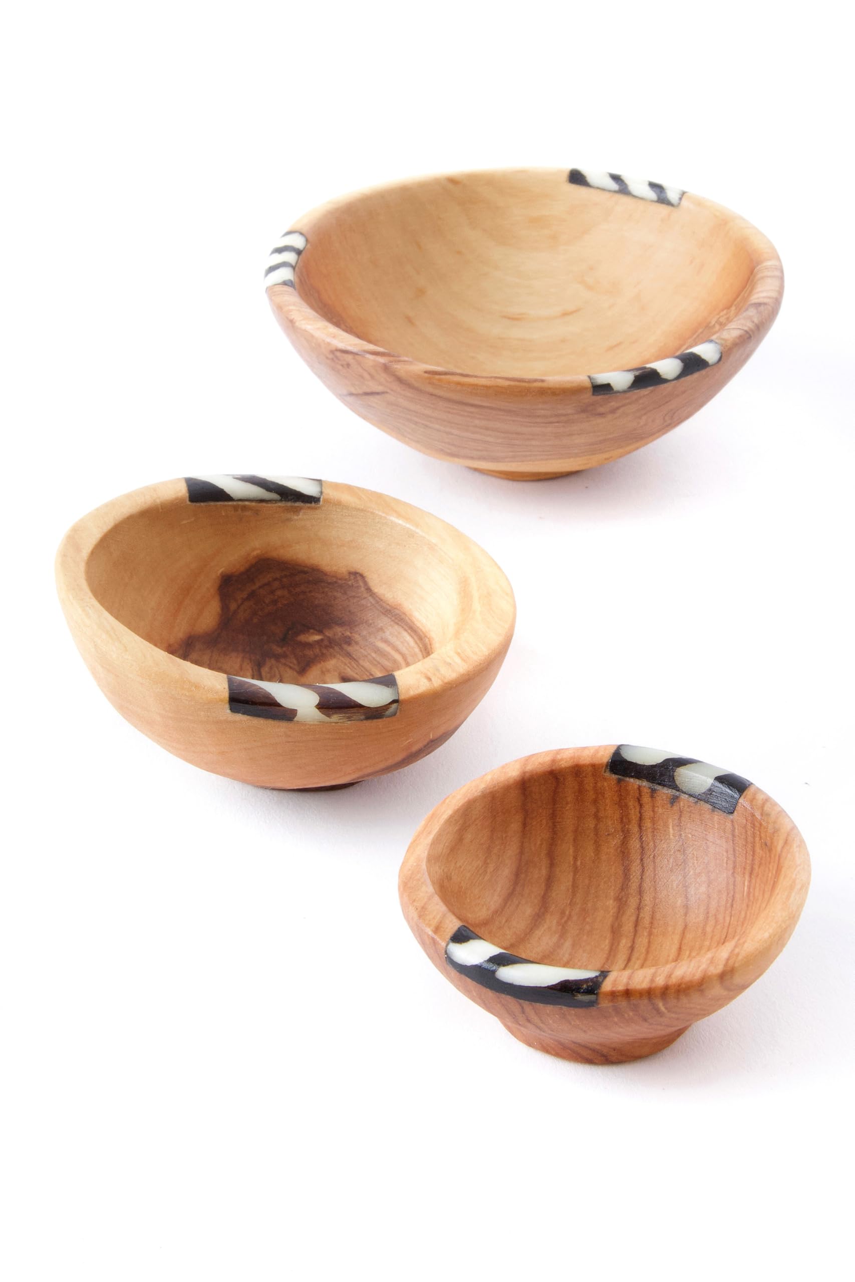 Photo 1 of 100 North Batik Bone Inlay 2 x 4 Inch Natural Brown Olive Wood Decorative Handcrafted Set of 3 Nesting Snack Bowls
