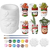 yiilead 6 Pcs Christmas Ceramics to Paint Succulent Planters,DIY Paintable Ceramics Figurines Kit Crafts with Brush Palette Paint for Adults Boys Girls(4.3 inch)
