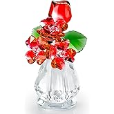 TAODUDU Crystal Rose Flower for Mom, Crystal Flowers Bouquet Figurine Ornament for Wife/Girl Friend Present, Glass Flowers Home Decor Office Table Decoration (Red)