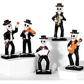 Blosssound 5 Pcs Skeletons Statue Mariachi Band Skull Halloween Figurines 4