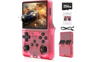 FHYRGF[30000 in 1 R40S PRO Handheld Game Console 3.5 inch IPS Screen Mini Retro Console 3800mAh Portable Pocket Arcade 12+ Mainstream Emulator 256G TF Card Transparent.(Red)
