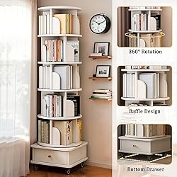 GuaziV 6-Tier 360° Rotating Bookshelf with Wheels