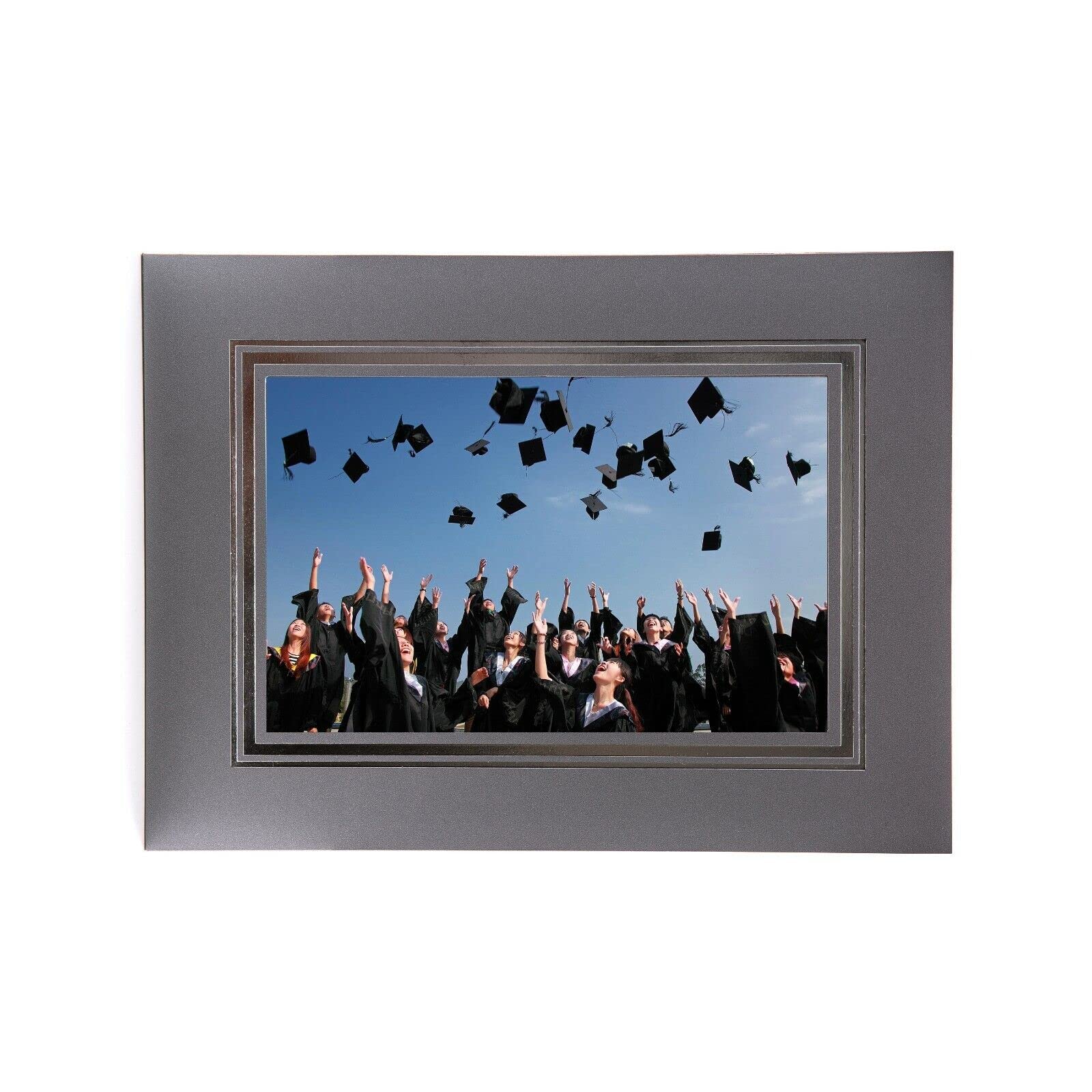 Kenro Photo Strut Mount Photo Frame Cardboard Picture Holder (8" x 10", Grey with Silver Boarder)