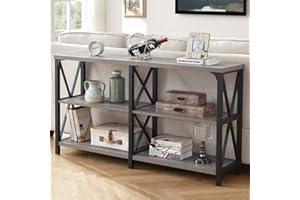 LVB Rustic Sofa Table, Farmhouse Console Table for Living Room, Hallway entryway Table with Storage, Entry Table for Foyer, Light Grey Oak, 55 Inch