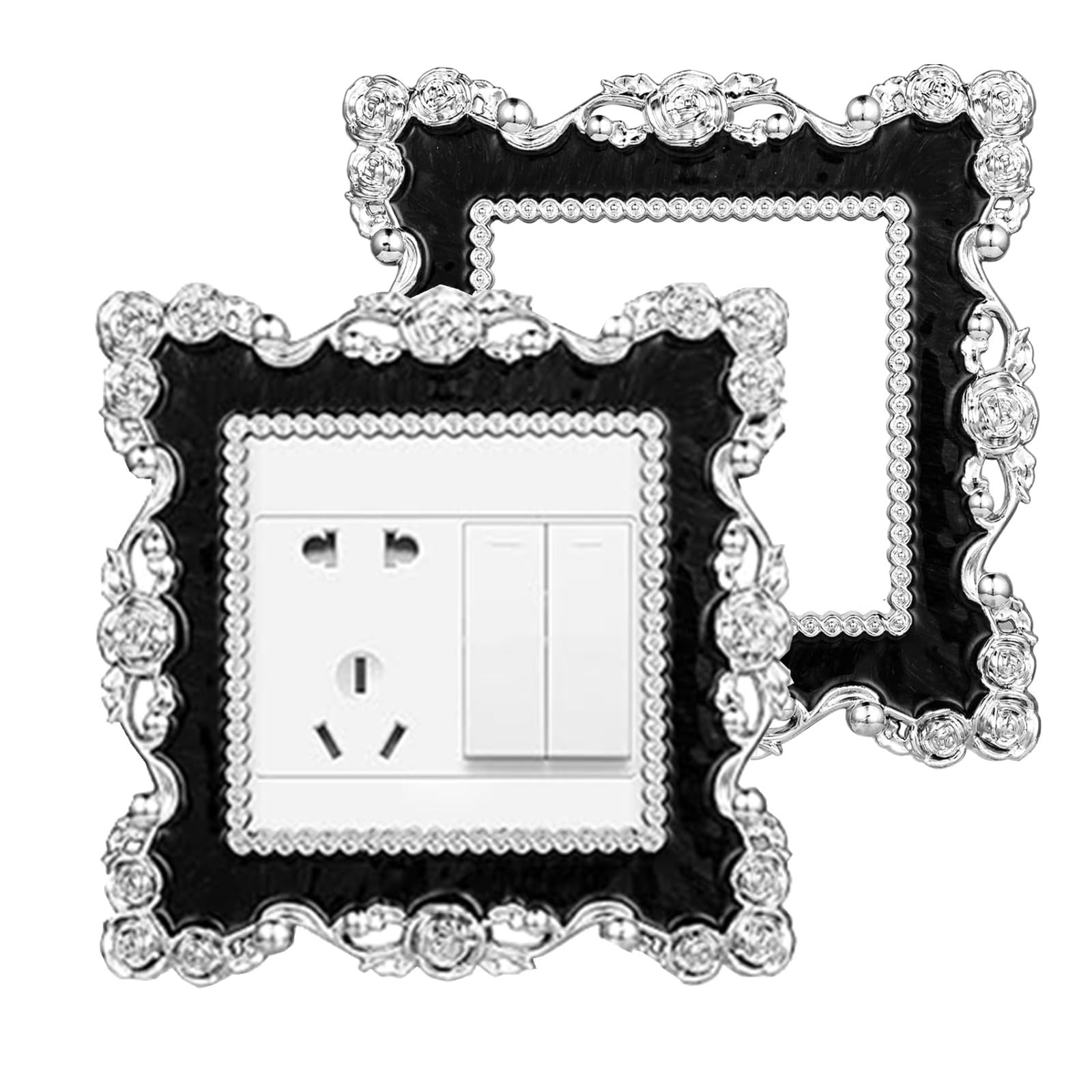 Light Switch Stickers Cover, 2PCS Vintage Square Shape Luxurious Light Switch Cover Wall Home Decoration (Retro Black)