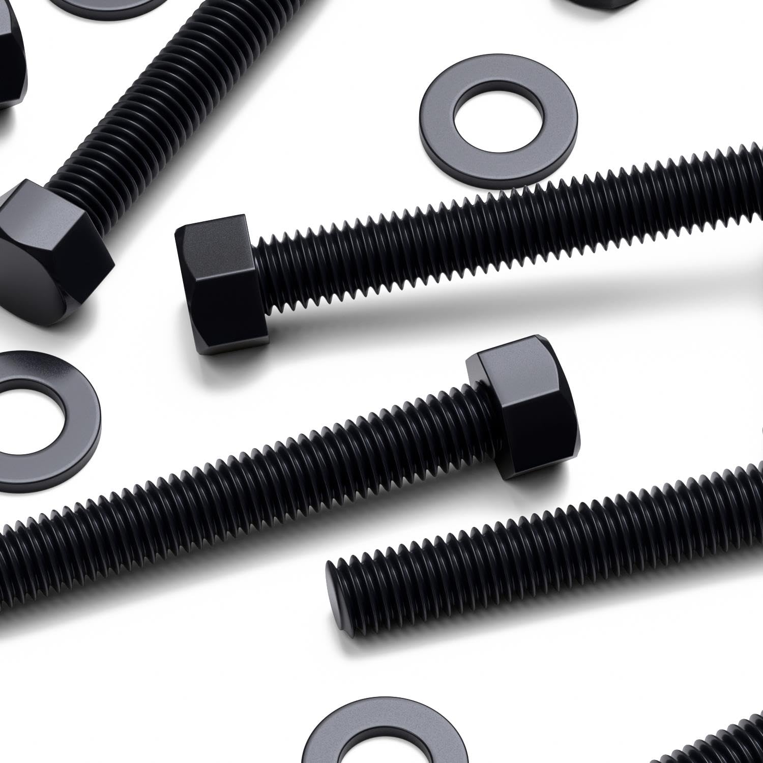 5X Black Hex Head Screws Polypropylene (PP) Plastic Nuts and Bolts, Washers, M12 x 150mm