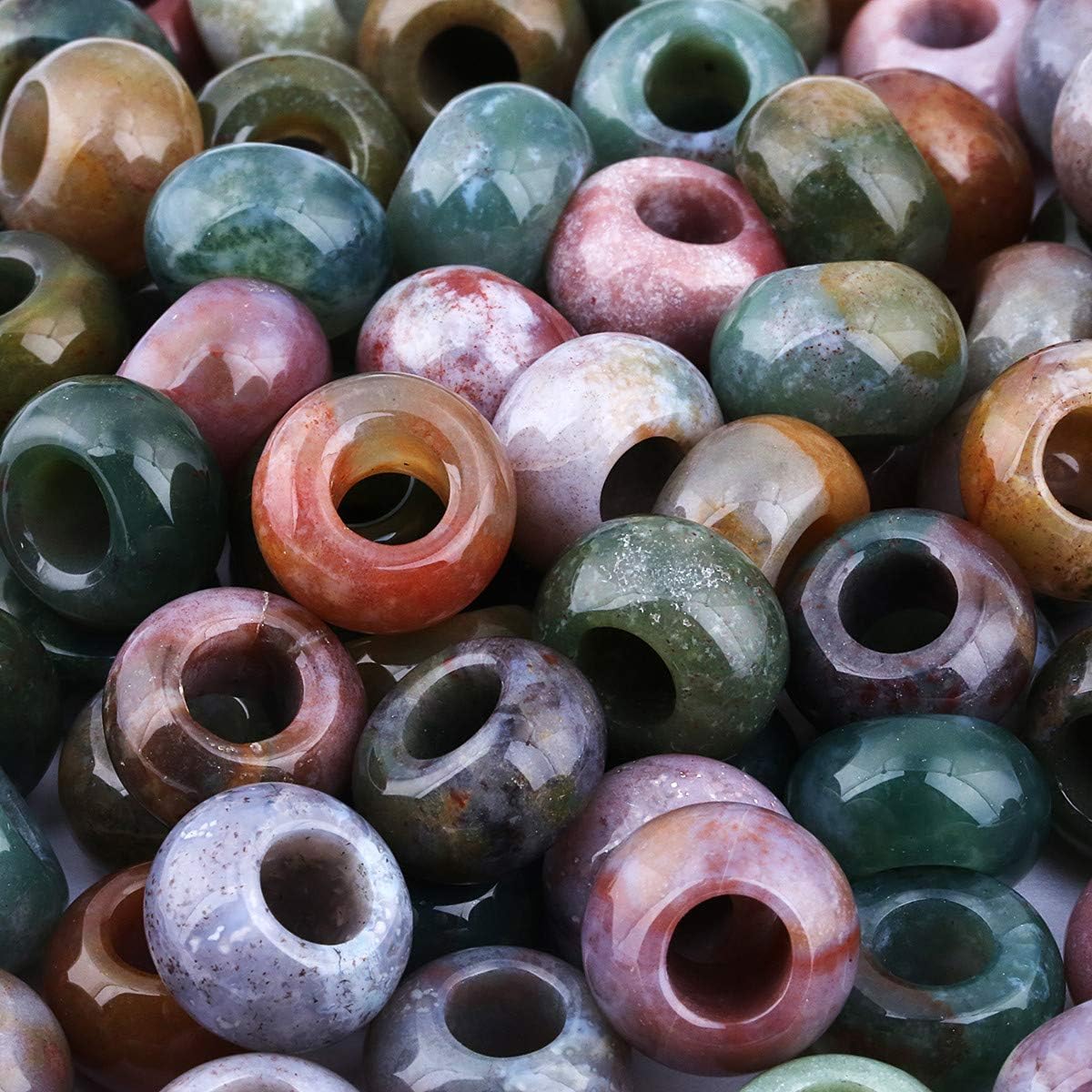 KYEYGWO Indian Agate Large Hole Polished Stone Loose Beads for Jewelry Making Rondelle Gemstone Beads for European Charm Bracelet Pack of 20 - Image 4
