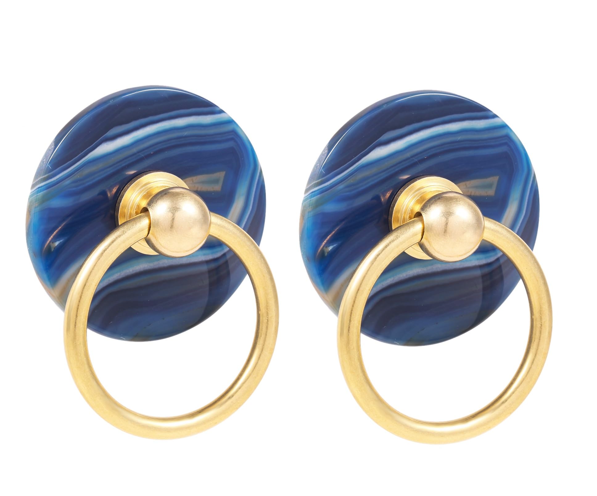 rockcloud Pack of 2 Agate Slice Drawer Knobs Handmade Round Pull Handle Door Pulls for Cabinet Kitchen Cupboard, Blue