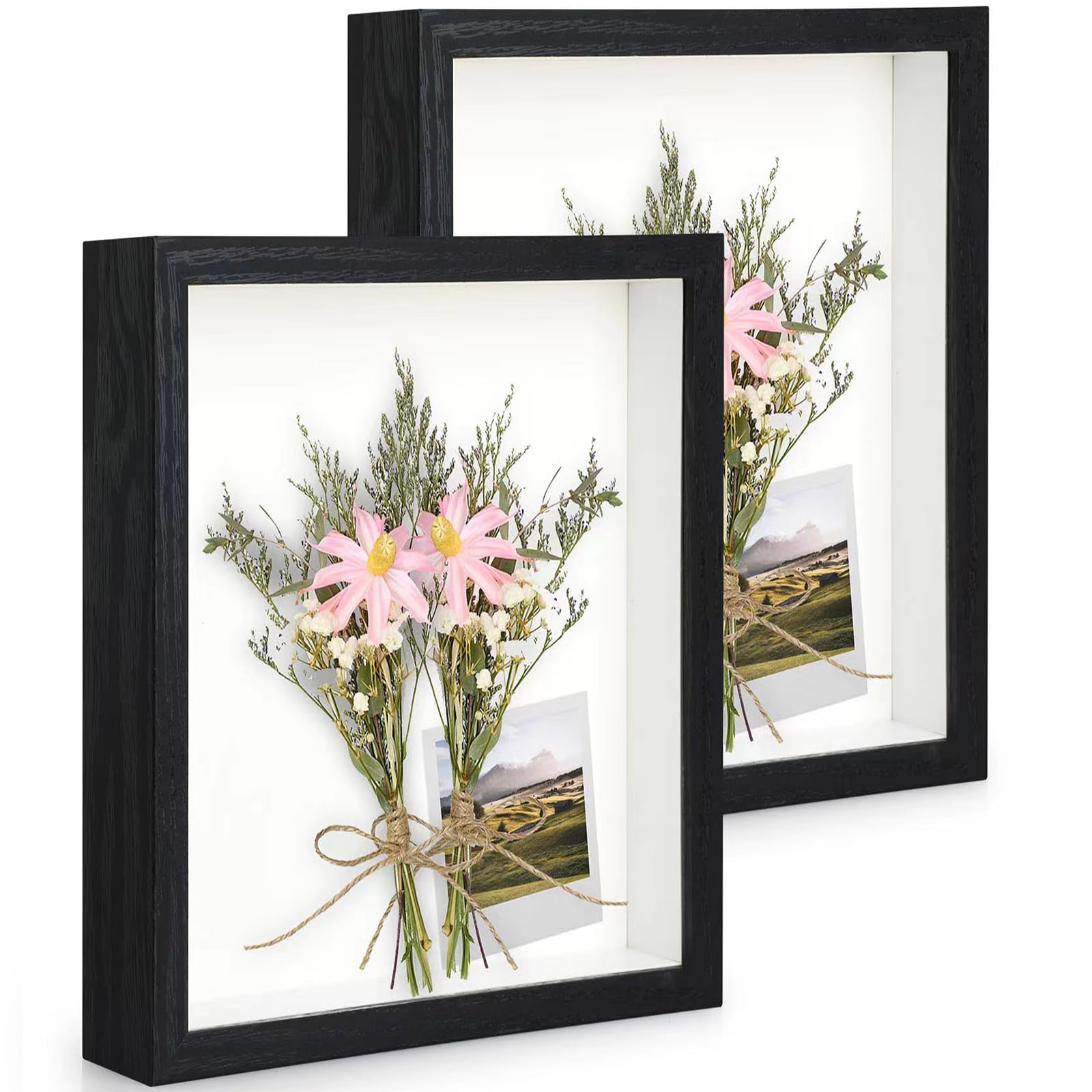 3D Shadow Box Frame 6x8 inch, 2 Pack Picture Frame with Glass for Crafts, 3cm Deep Box Frame Display Cases Desktop or Wall Hanging for Photos, Crafts, Souvenir, Baby Items - Black