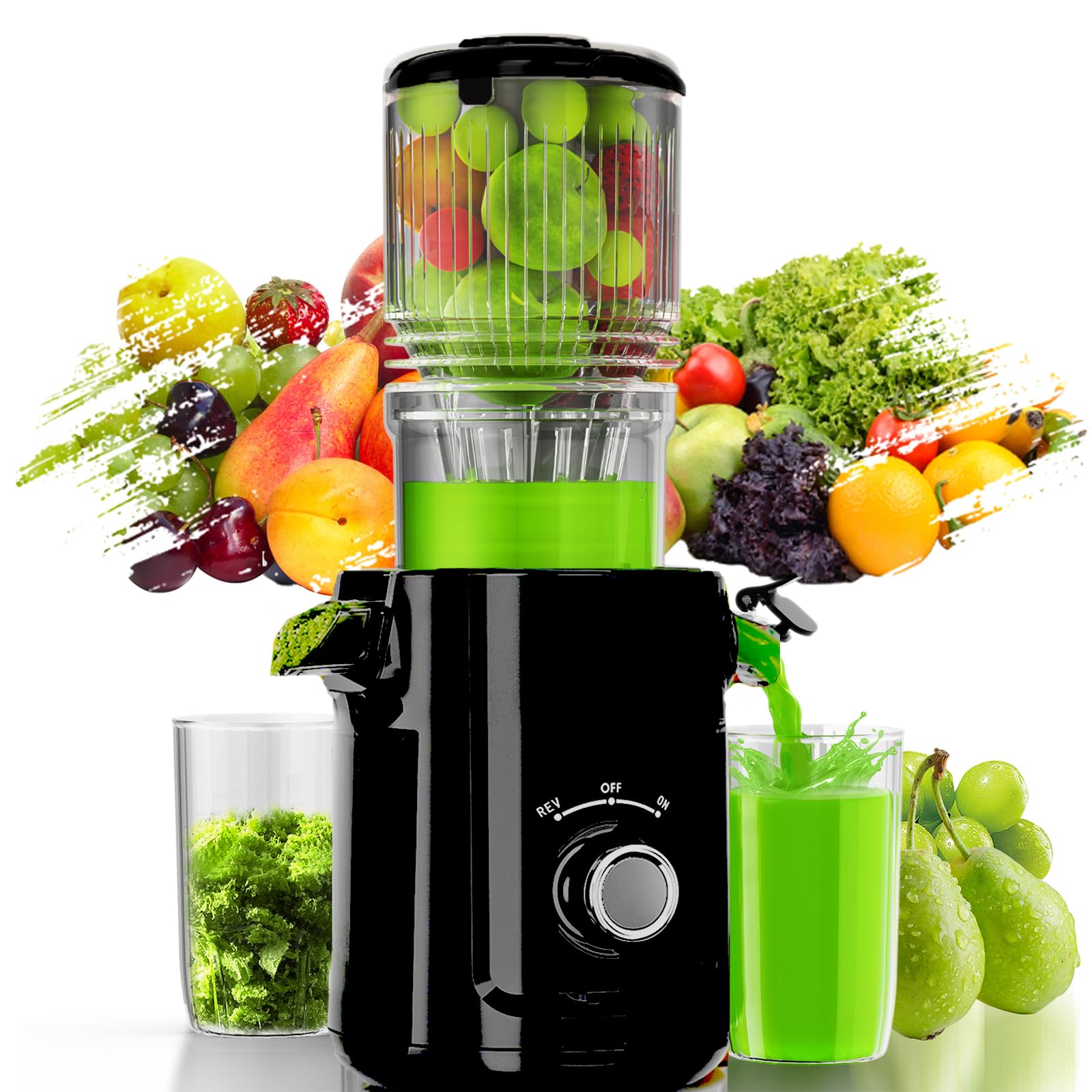 Photo 1 of Cold Press Juicer, Juicer Machines Vegetable and Fruit with 5.3" Large Feed Chute, Electric Juicers of Pulp Seperation with 99% High Juice Yield, Preserves Nutrients, BPA Free, Easy to Clean (Black)