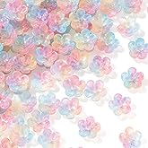 CustomyLife 100pcs Plum Blossom Beads, 5-Petal Gradient Acrylic Flower Beads, Mini Spacer Hair Accessories Halloween Christmas for Bracelets Earring Jewelry Making- Pink Blue