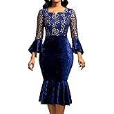 Midi Lace Dress for Women Sexy Bodycon Fishtail Dress Elegance Cocktail Party Banquet Church Outfits