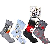 Avatar the Last Airbender Socks for Teens - 4 Pairs Crew Socks for Men Shoe Size 8-12 Plus Stickers | Gift Set for Men, Boys