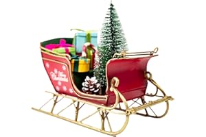 Berfutall-Red Santa Sleigh Christmas Decor for Table Top Holiday Home Decorations Decoration with Rustic Charm (G)