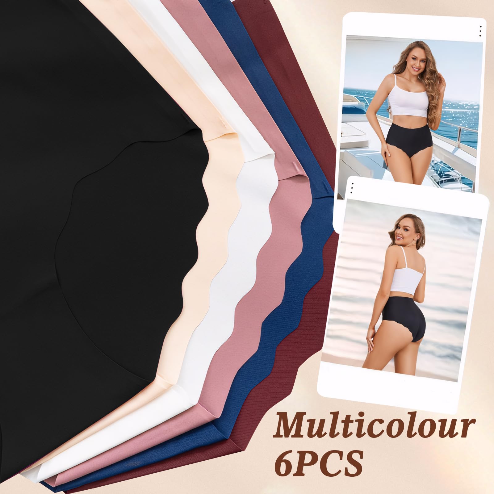 TDONE Seamless Knickers for Women, Breathable High Waisted Seamless Underwear Comfortable No Vpl Show Panties Soft Moisture Wicking Wavy Edges Knickers Full Coverage Briefs Multipack(6 Pack)