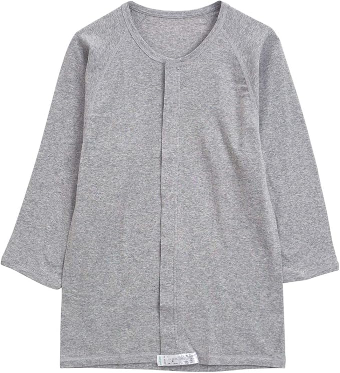 Amazon 綿100 前開き ワンタッチ肌着 7分袖 Tシャツ インナー Uネック メンズ 介護 Tシャツ カットソー 通販