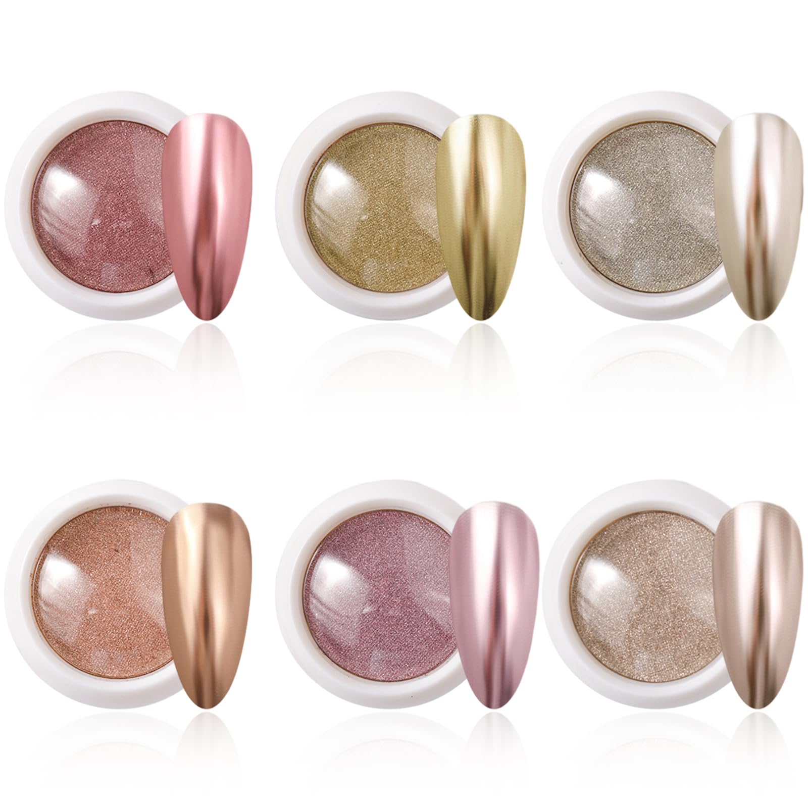 wlertcop 6pcs Chrome Nail Powder, Shiny Nail Art Powder, Chrome Powder for Nails, Rose Gold Mirror Effect Nail Powder, Magic Mirror Effect Pigment Nail Accessories for DIY Manicure