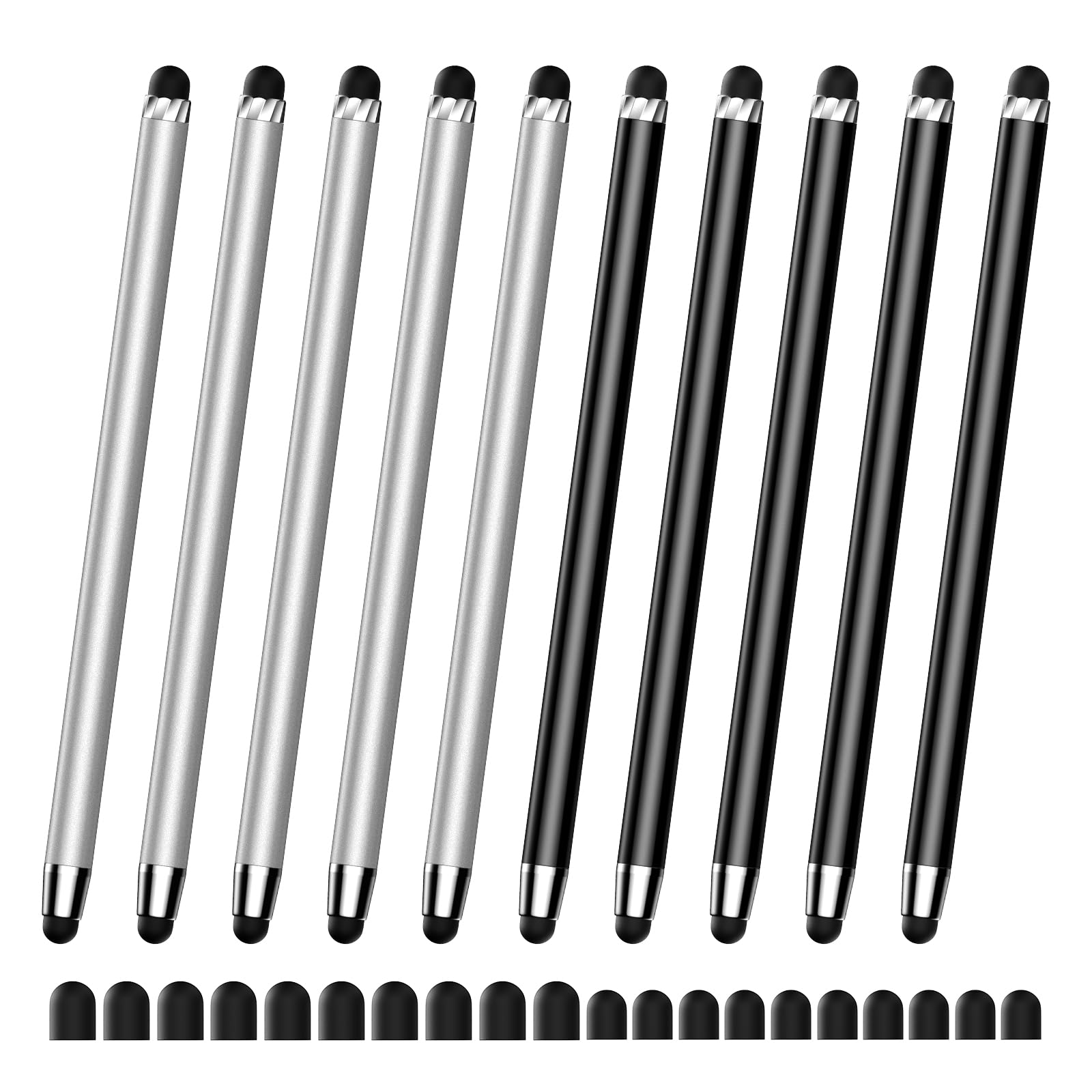 Photo 1 of 10 PCS Stylus,Stylus Pen for Touchscreen,Stylus 2-in-1 High Sensitivity & Precision Suitable for Touch Screens of iPhone/ipad/Android Tablets(10 Stylus Pen Silver/Black + 20 Tips)