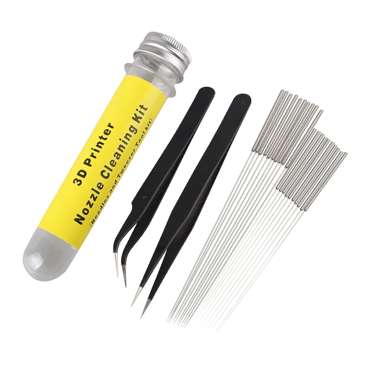 Jopto 22 3D Printer Nozzle Cleaning Kit Stainless Steel Nozzle Cleaning Tool Kit including 10pcs 0.4mm Needles 10pcs 0.35mm Needles and 1pcs Angled Tweezers 1pcs Straight Tweezers for 3D Printer