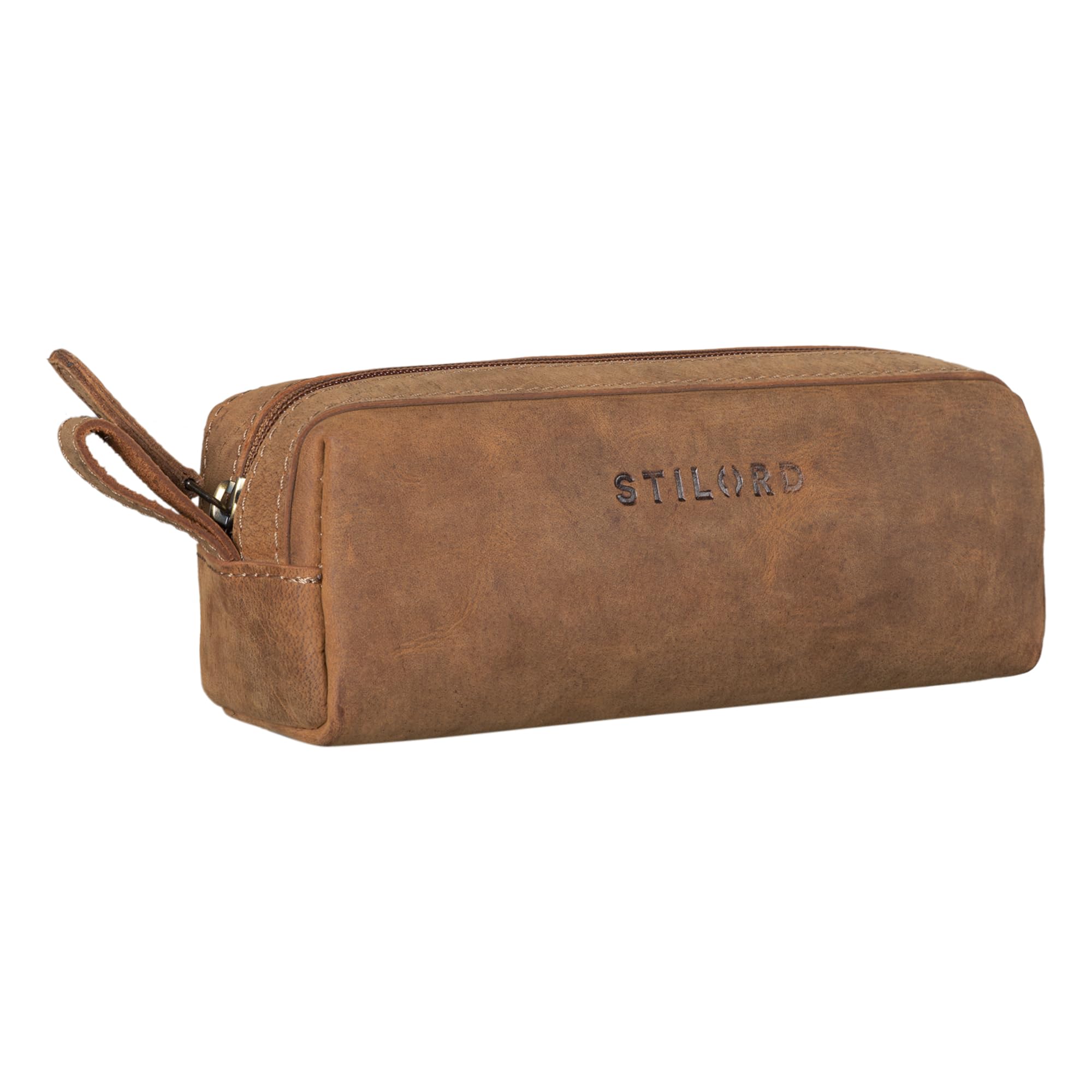 STILORD "Linus" Pencil Case Leather Pen Case Pouch Office University College Women Men Stationary Vintage Leather Colour:tan - Dark Brown โ image 1