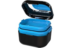 BVN Denture Bath Denture Case: Denture Cup for Soaking Dentures, Retainer Cleaner Case with Mirror, Mouth Guard Case, Aligner Case, Retainer Holder, Night Guard Case, False Teeth Container Black