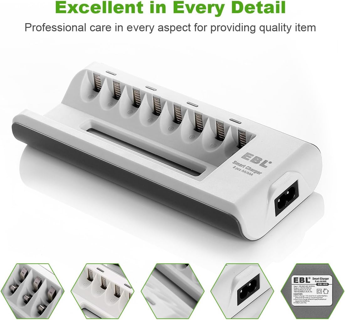 EBL 8-Bay Battery Charger for AA AAA NIMH NICD Rechargeable Batteries: Electronics