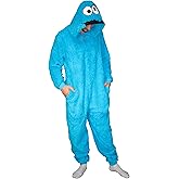 Sesame Street Cookie Monster Fleece Zip Up Jumpsuit Adult Halloween Costume Cosplay One Piece Union Suit Officially Licensed