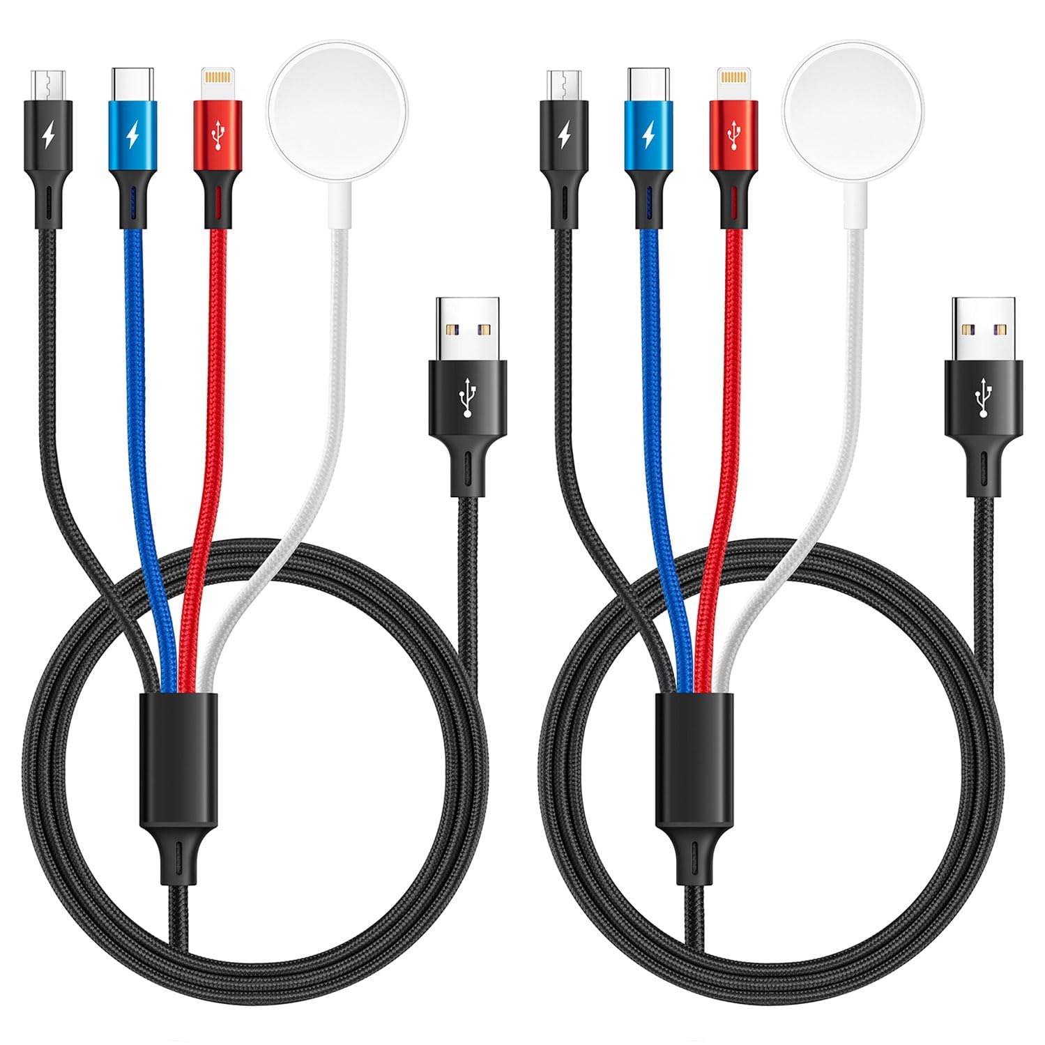 Minlu 4 in 1 Multi USB Charging Cable, Apple Watch Charger [1.2M 2Pack] iWatch & iPhone Charger Cable, Watch Charging Cable for Magnetic Wireless iWatch Series 9/8/7/6/5/4/3/2/1/iPhone/Android