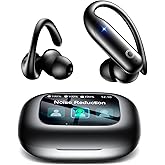 LEEMC Wireless Earbuds, Bluetooth Headphones 6.0, Ear Buds with Touch Screen, ANC ENC Noise Cancelling, 40H Bass Stereo Sound Over-Ear Earphones for iOS, Android, Sports, Workout, Black