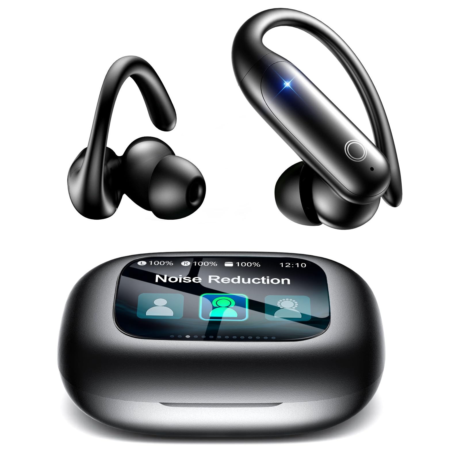 LEEMC Wireless Earbuds, Bluetooth Headphones 6.0, Ear Buds with Touch Screen, ANC ENC Noise Cancelling, 40H Bass Stereo Sound Over-Ear Earphones for iOS, Android, Sports, Workout, Black Image