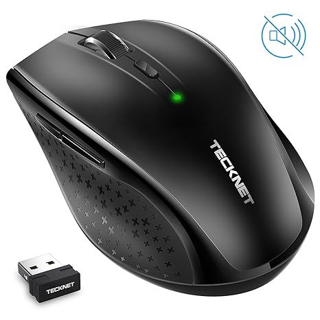 TECKNET Kabellose Silent Maus 2.4GHz Leise Funkmaus mit 30 Monate Batterielaufzeit, Side Control, ohne Klickgeräusche, 5 vers