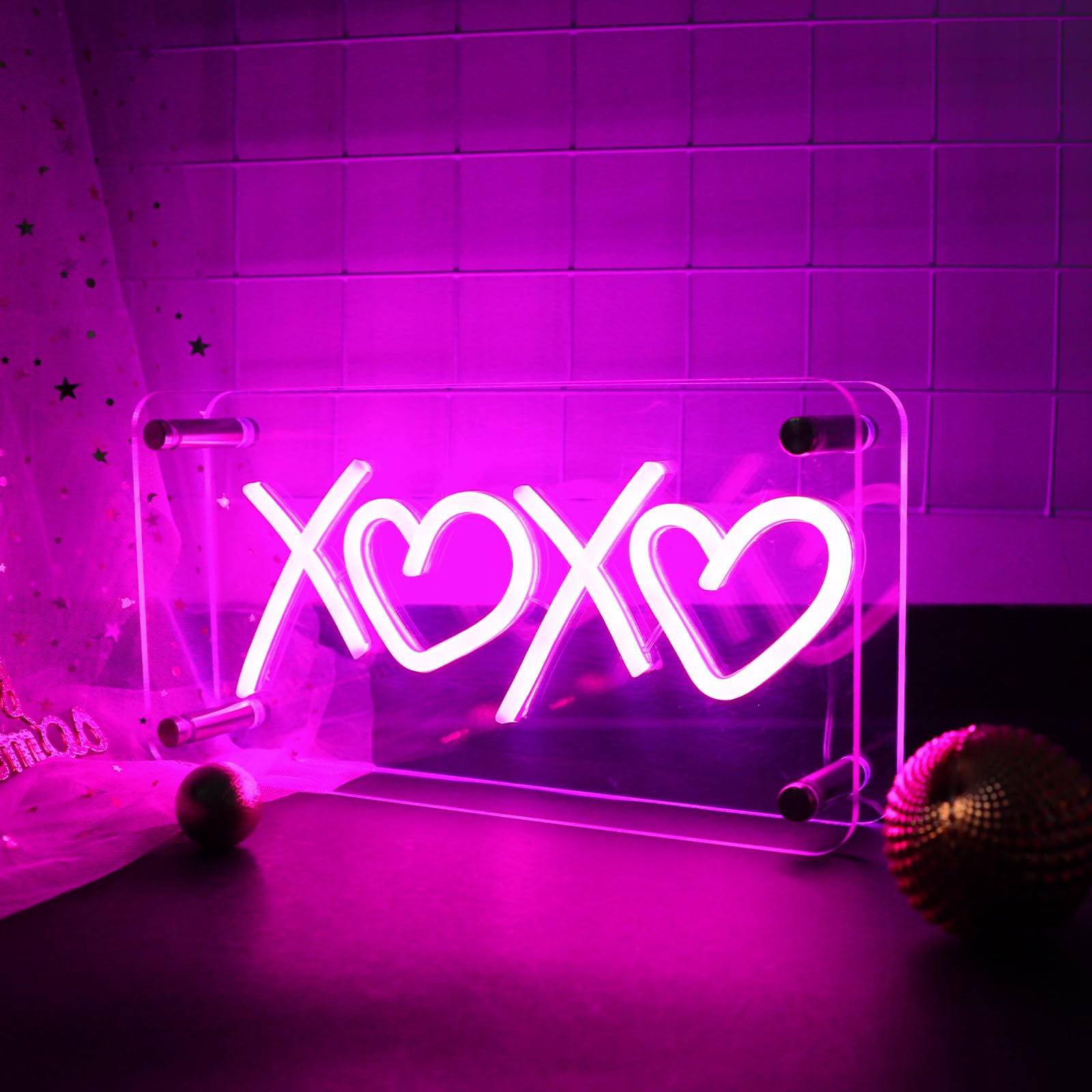 DWOOKE XOXO Neon Signs,Pink XOXO LED Signs USB Powered,Double-Layer Acrylic LED Neon Lightbox Dimmable Neon Light Sign for Table Decor,Wall Decor,Bar,Christmas,Valentine,Wedding