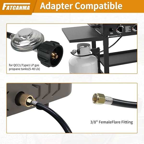 UNIVERSAL GAS GRILL REGULATOR AND HOSE – FIT FOR WEBER, CHARBROIL, NEXGRILL GRILL, FIRE PIT TABLE REPLACEMENT PARTS – QCC1 HOSE AND REGULATOR (8 FEET) ﻿