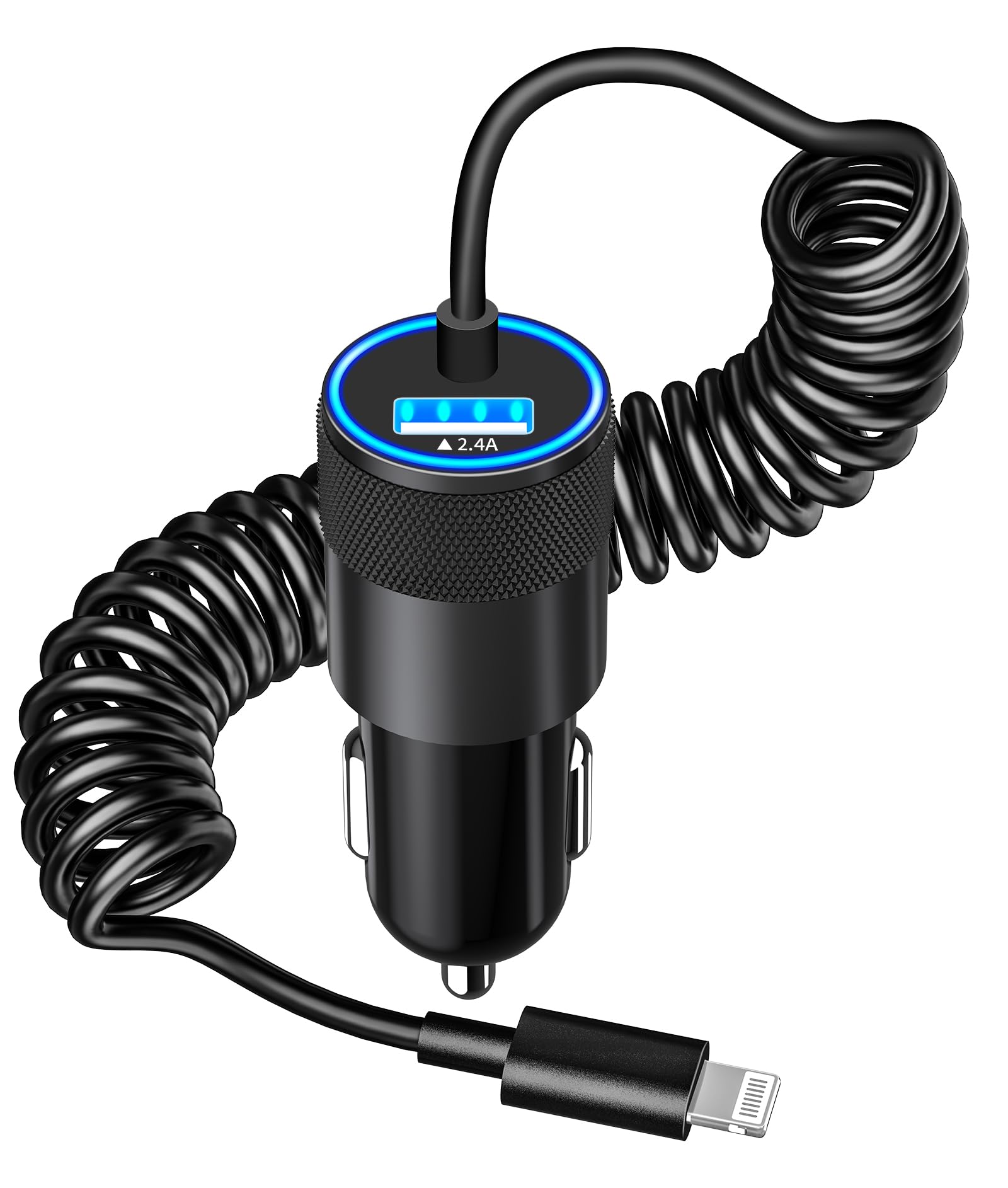 Photo 1 of ?MFi Certified?iPhone Car Charger Fast Charging, Caiinei 4.8A USB Car Charger Fast Charging Cigarette Lighter Adapter with 6FT Coiled Lightning Cable for iPhone 14 13 12 11 Pro XS Max Mini XR X 8 iPad