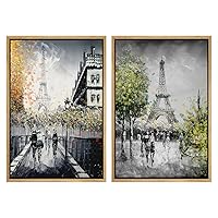 SIGNWIN Framed Wall Art Print Set Grunge Style of Paris Eiffel Tower Architecture & Maps Building Illustrations Modern Art Edgy Dark for Living Room, Bedroom, Office - 16